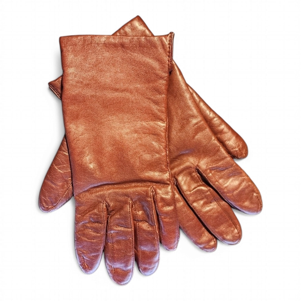 Women's Fownes Brown Leather Gloves, Size 6 1/2